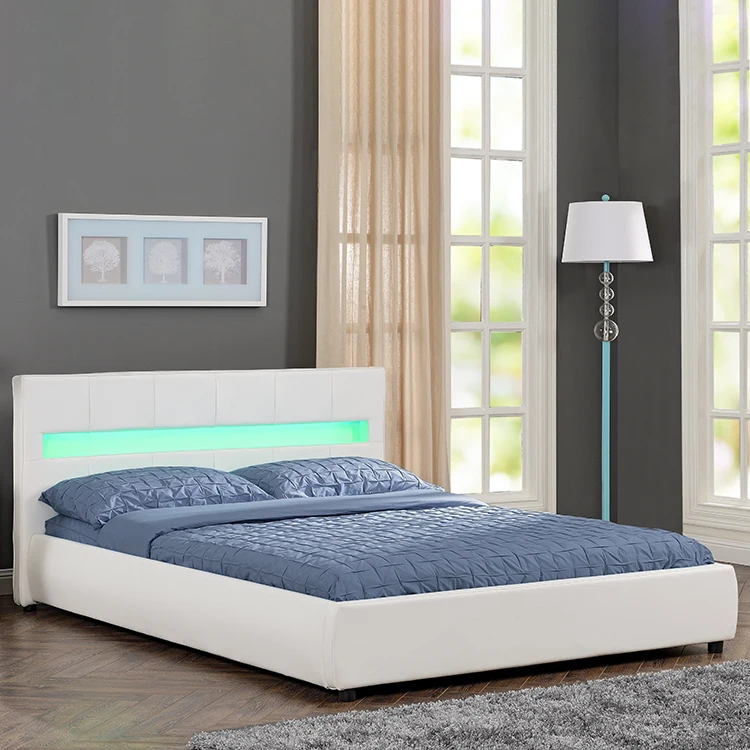 Willsoon Latest Modern Squares Design Standard Double Size White PU Soft Bed for special price led light headboard