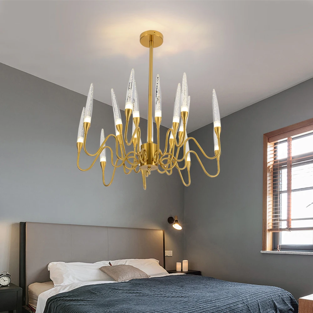 Luxury LED modern Electroplating brushed copper acrylic chandeliers vintage metal pendant light classic hotel home living
