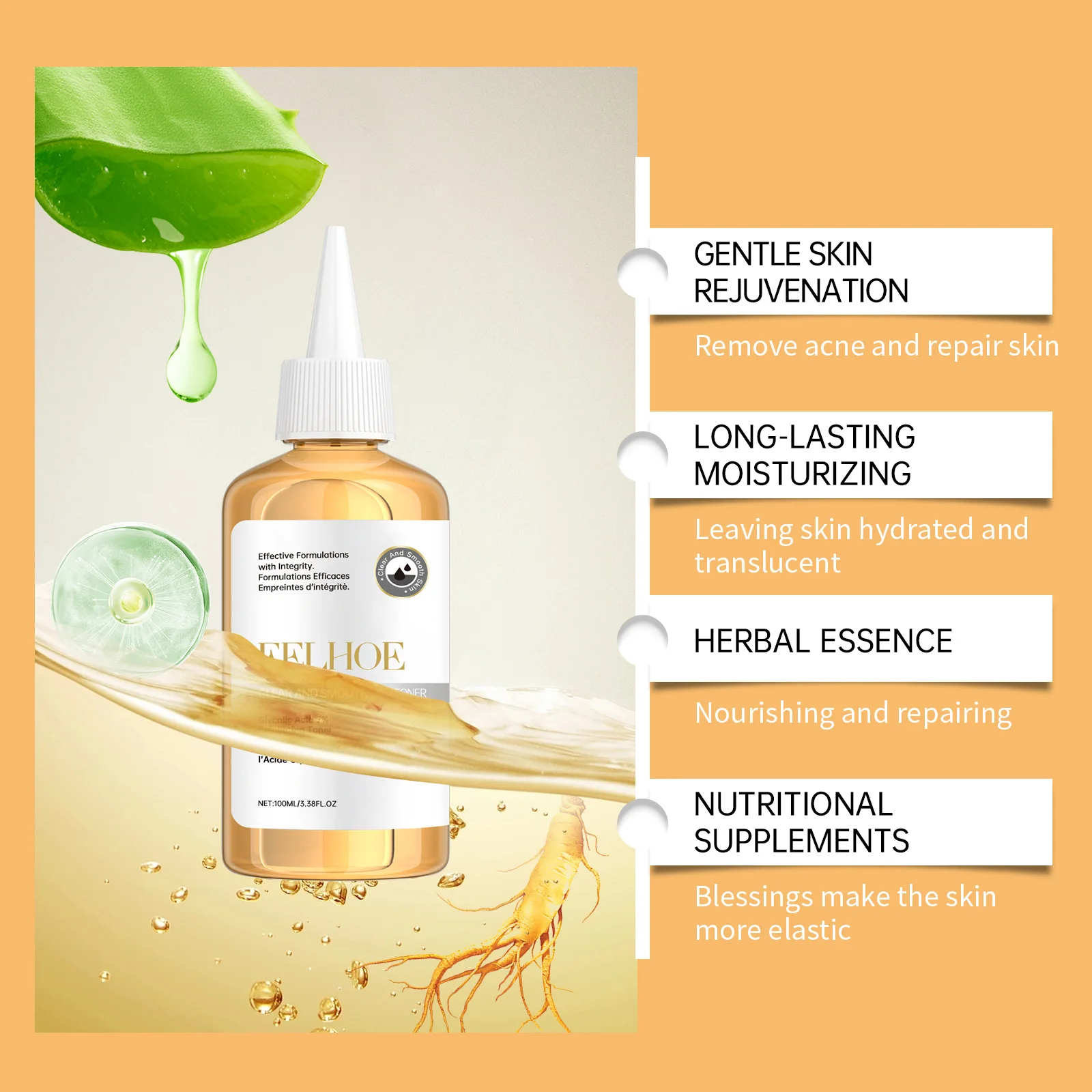 EELHOE 7% glycolic Acid Toner Facial Repair Skin Hydrates and moisturizes skin delicately