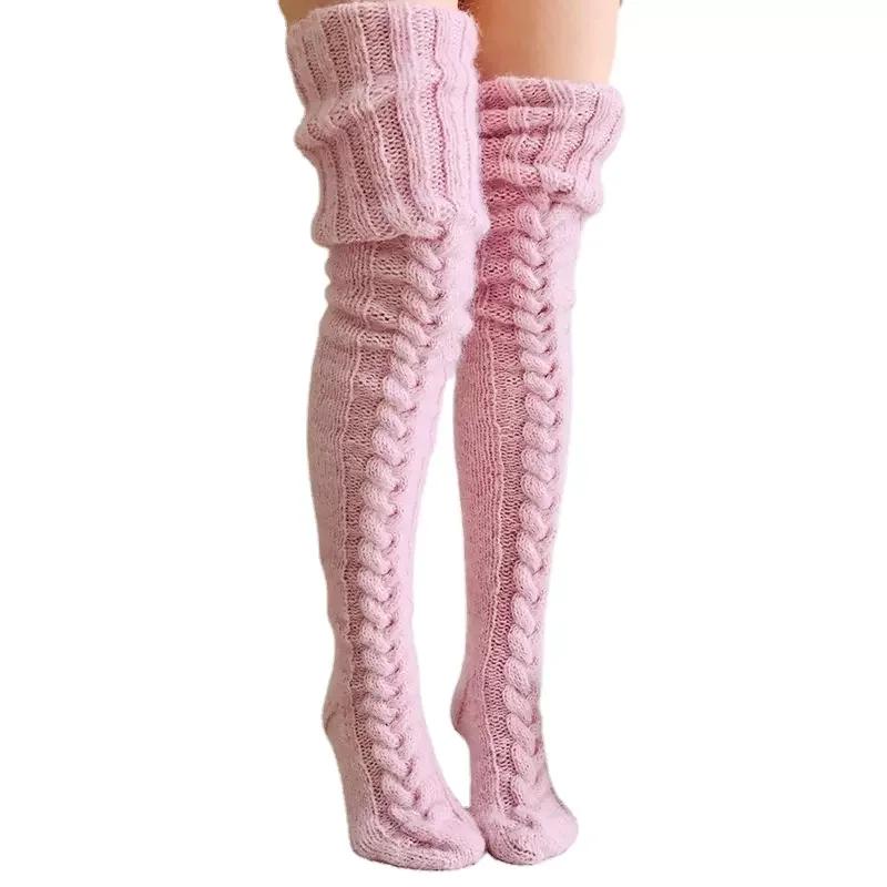 2024 Winter Thick Loose Knee High Solid Winter Warm Stocking Women Custom Soft Long Leg Warmer Socks