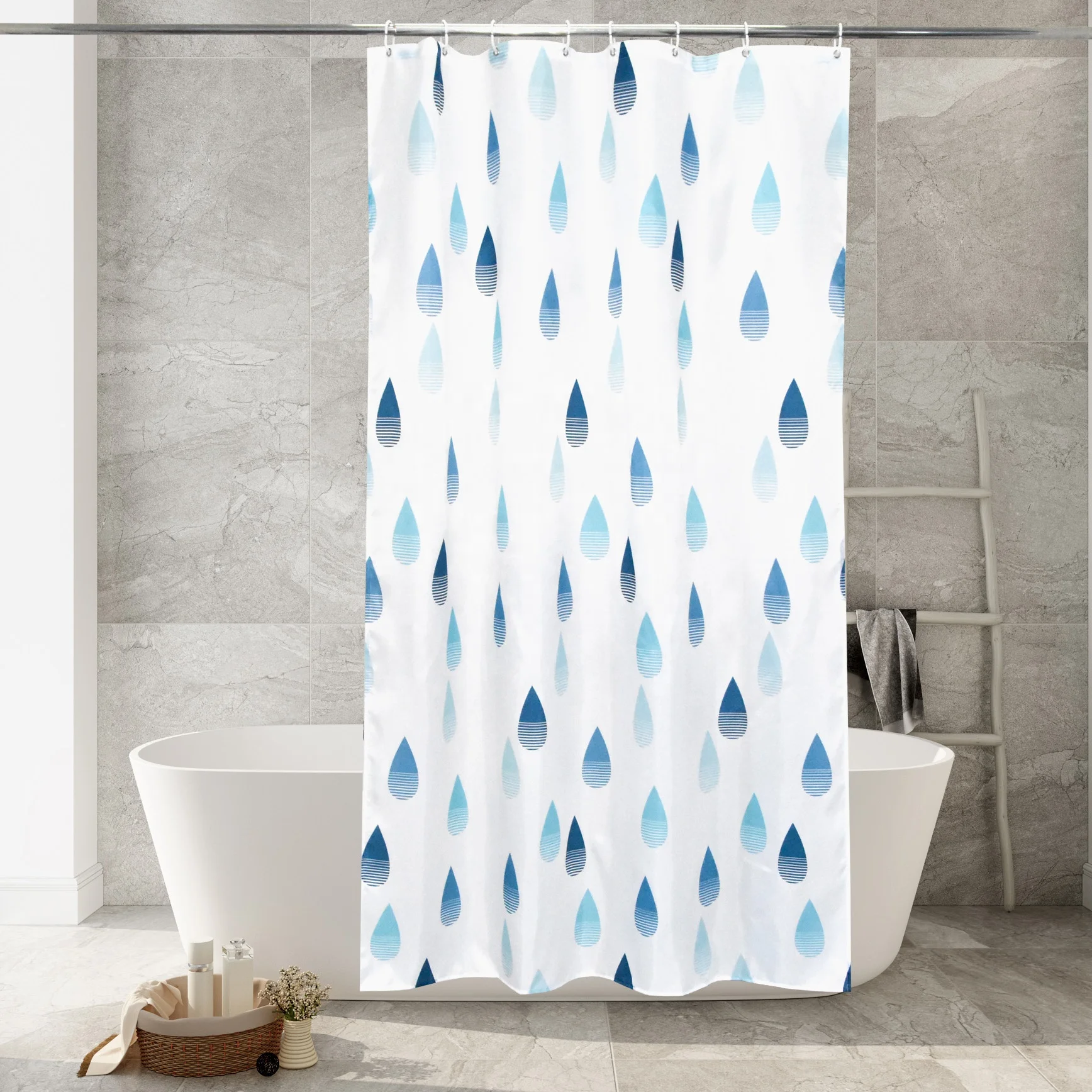 Custom Size 145*200cm Water Drops Pattern Printed Water Repellent Shower Curtain