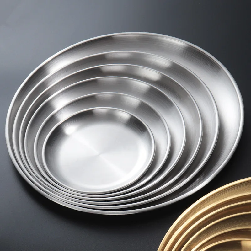Commercial tableware Gold Plates Round Plate Sets Dinnerware Stainless Steel Plate For Restaurant