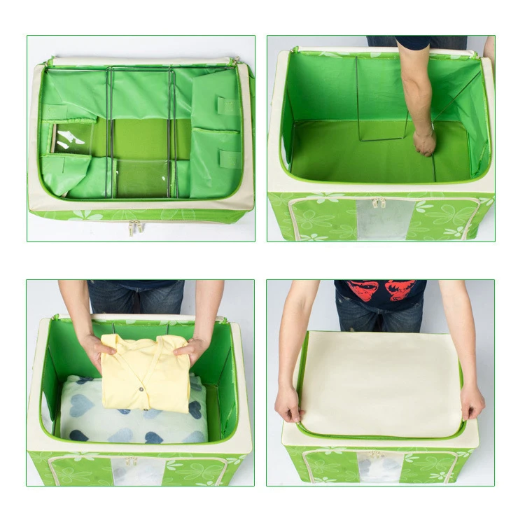 Stackable Foldable Organizer Clothes Storage Box Bins with Metal Frame bedroom organizer