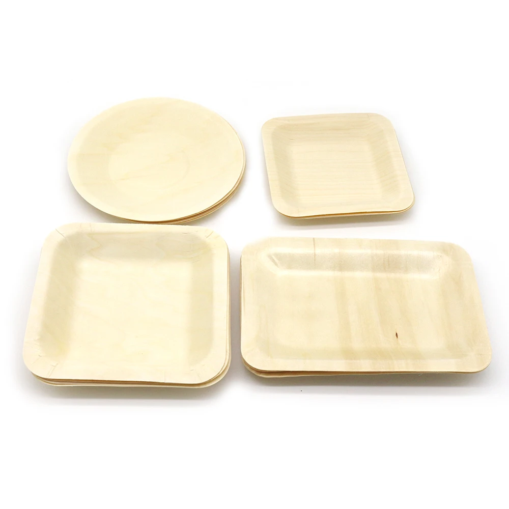 Disposable 2022 Chinese Wood Dish Rectangular Wood Plates Set