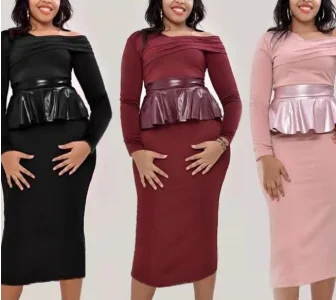 Sexy Off Shoulder Peplum Patchwork PVC Bodycon Women Party Club Dress