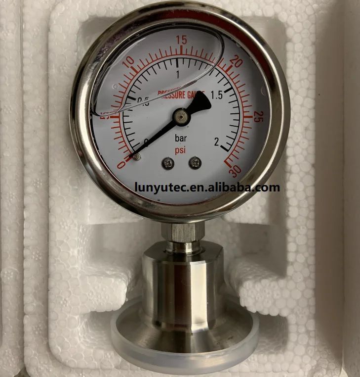 Tri Clamp Pressure Gauge Stainless Steel 0-30 PSI 0-2 BAR
