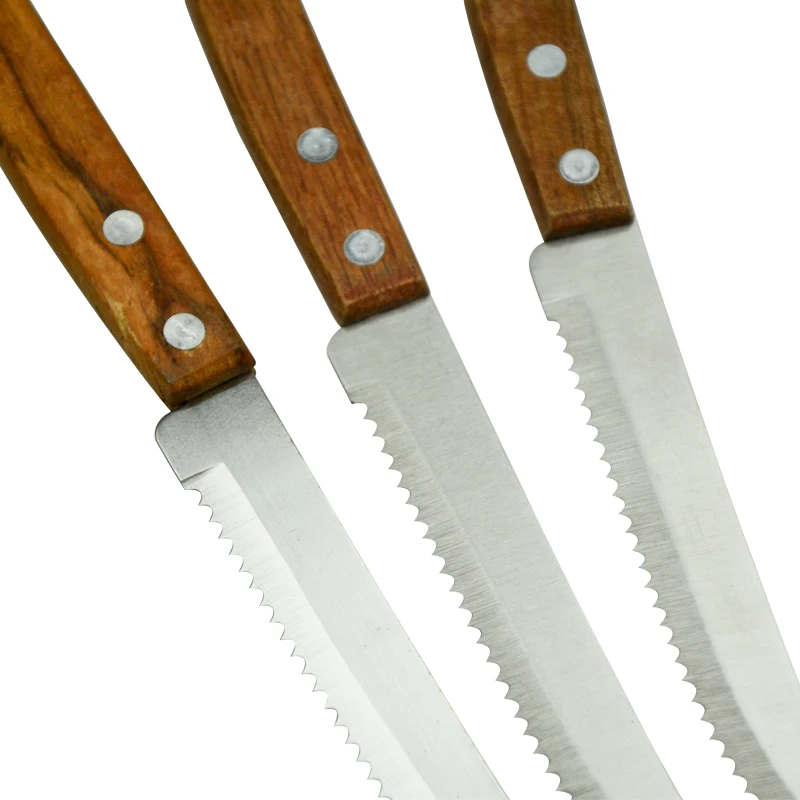 Custom design 3 pieces restaurant steak knives forged kitchen modern steak knife set of rivet reinforcement Wooden Handle