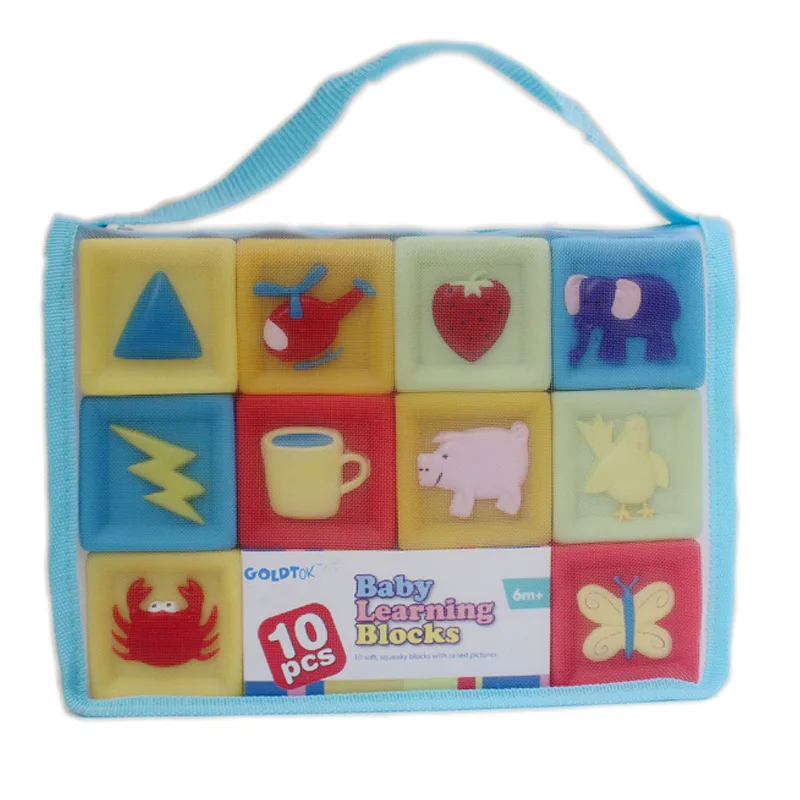 Educational Kids Bricks Intellect Soft Squeeze Stacking Rubber Baby Silicone Building Blocks Toy