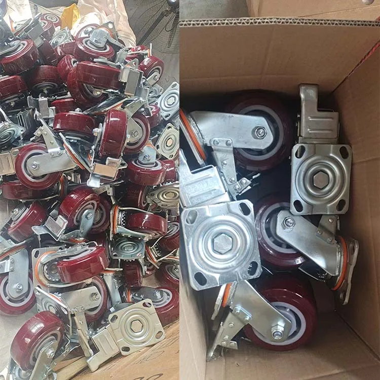 5 inch heavy duty high polyurethane wheel industrial swivel pu red caster wheels  ball bearing
