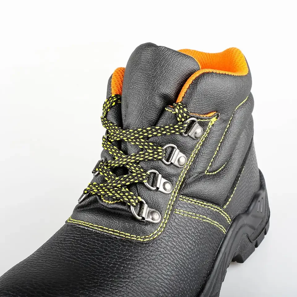 safety shoes for men leather Wholesale steel toe and steel plate  slip resistant PU sole men boot for worker