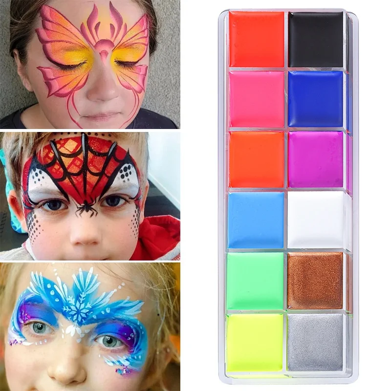 Queens factory Hot Selling Art Party Halloween Makeup Oil Colors Bright Tattoos Facial Painting Makeup Palette