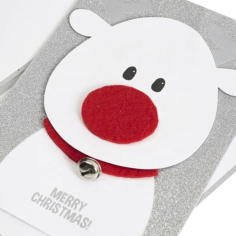 
3D Handmade Shiny Silver Glitter Cards, Cute Reindeer Christmas Gift Greeting Cards 