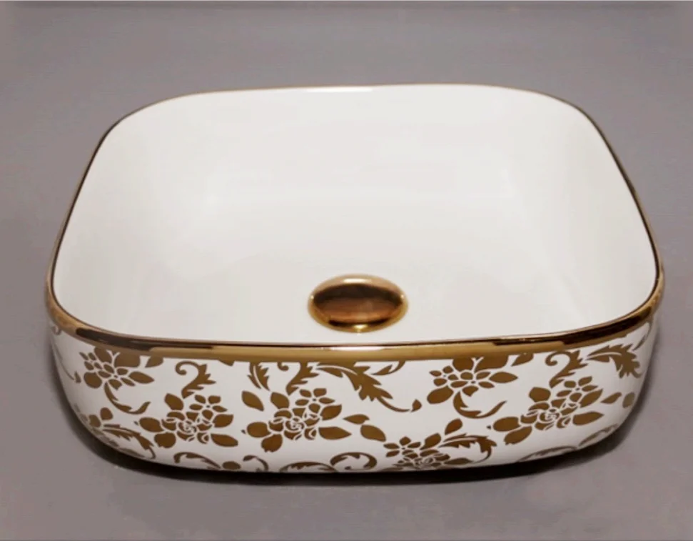 Ceramic Sanitary Ware Wash Basin PVD Coating Golden Decals Paper