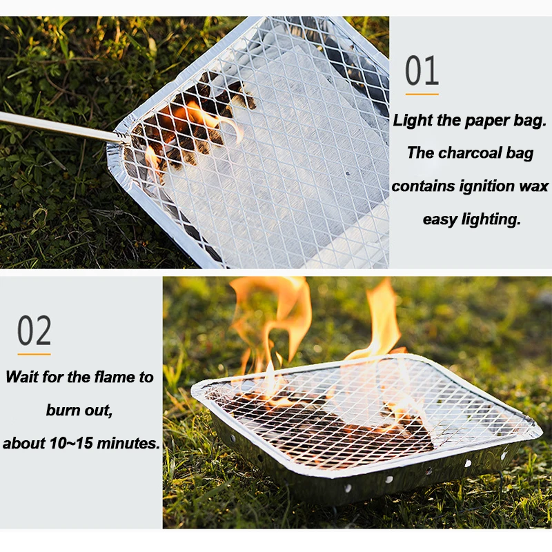 PIAOYU Outdoor Mini Portable One-Time Used Aluminium Foil BBQ Grill Disposable Instant Charcoal BBQ Tools Camping Picnics Iron