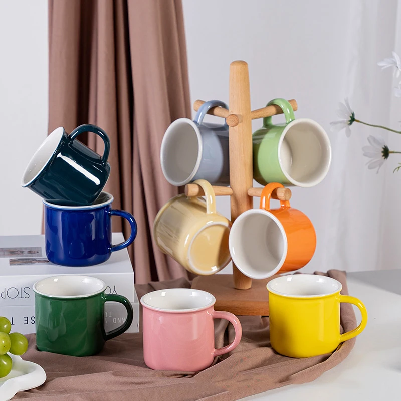 Customizable Hot Sale Stoneware Tea Cups Imitation Enamel Mugs RetroCeramic Travel Camping Coffee Mugs