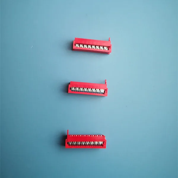 red 1.27mm Tyco IDC socket Polarized and contain strain relief clips contact with 1.27mm flat cable and dip to PCB