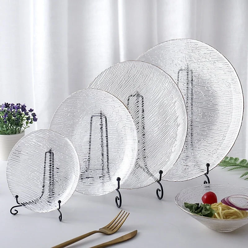 Creative Gold Rimmed Glass Plate European Household Salad Dessert Bowl Dream Western Tableware Set Glass Tableware Set