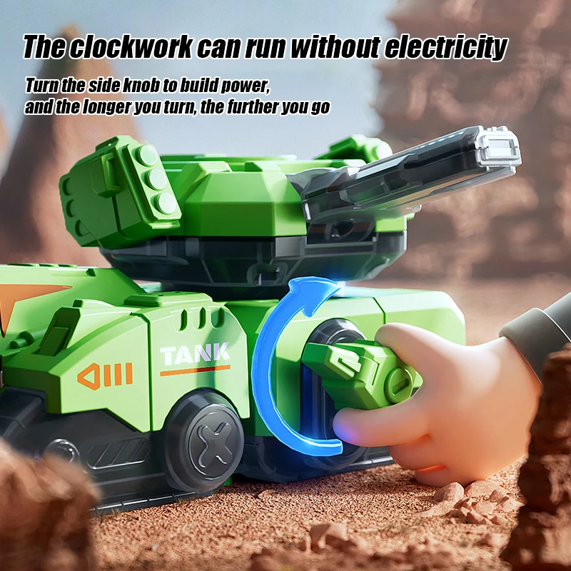 Kids clockwork toy simulates cartoon model of rotating tank turret baby toy tank educational toys for kids