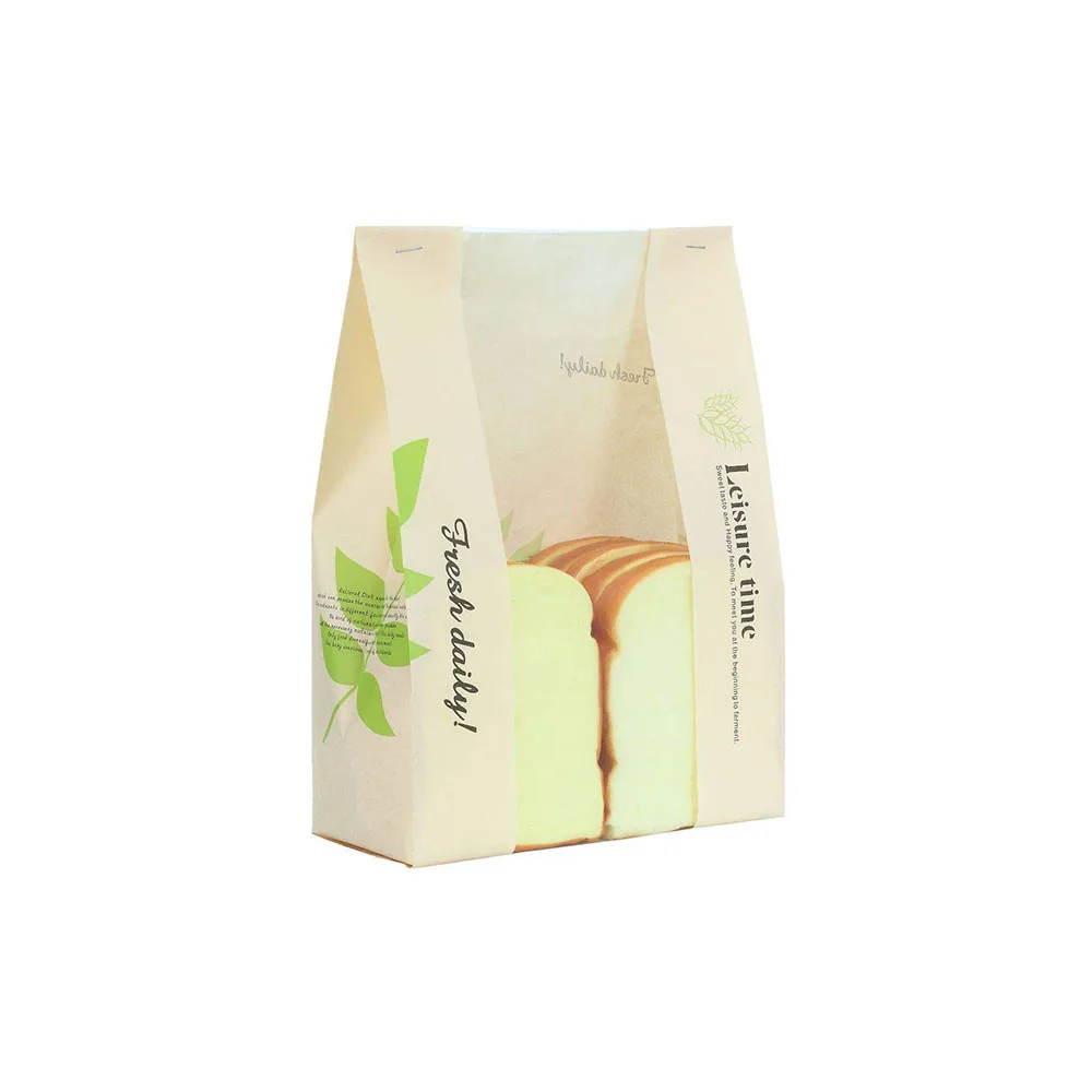 Custom Packaging Kraft Bread Bag Cake Baguette Croissant Box Food Paper Handle Gift Wedding White Disposable Self Adhesive Seal
