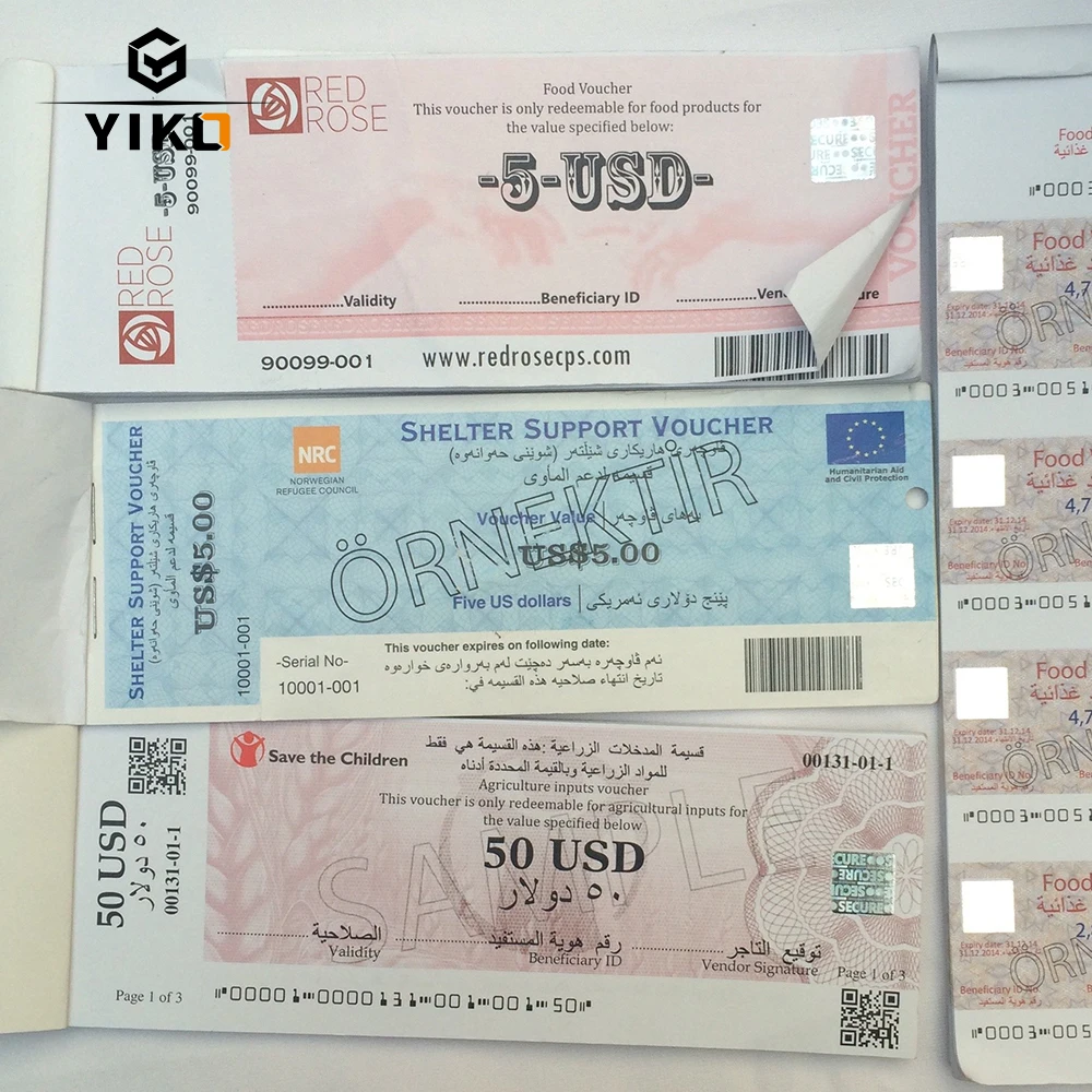 Customized Food Vouchers Printing Anti-counterfeit Holographic Stamping Free Discount Gift Coupons Book Ticket Wholesale