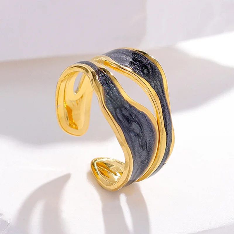 Fashion White Enamel Creative Irregular Jewelry Ring 316L Stainless Steel Open Ring For Women