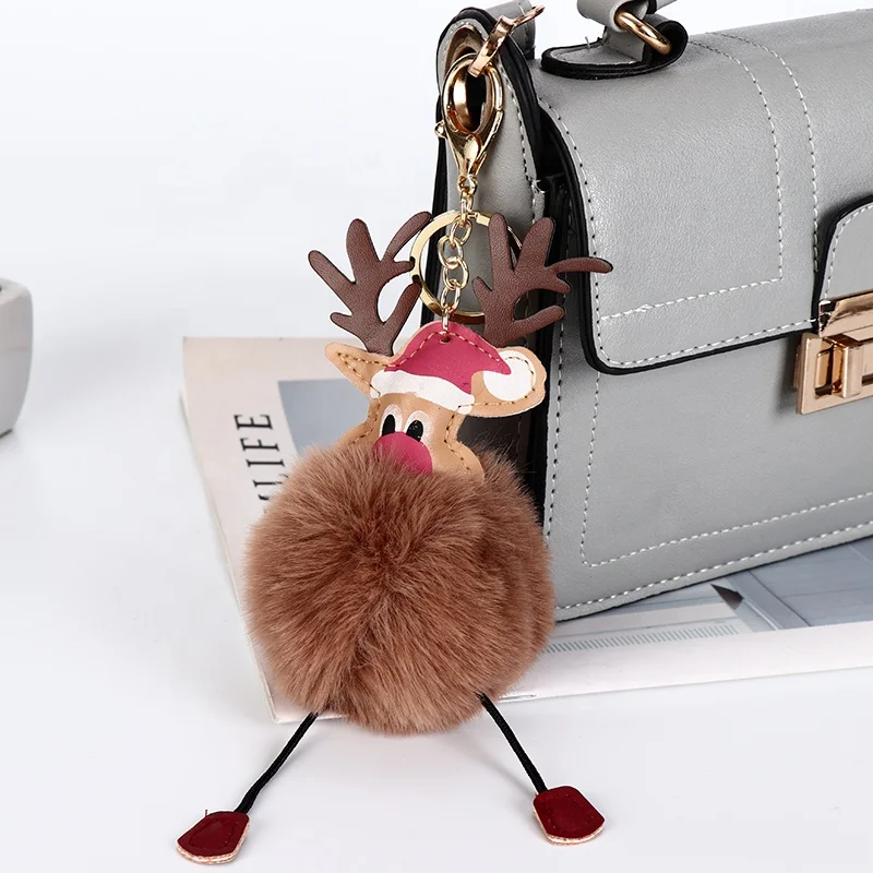 Лидер продаж 2021, Модный женский брелок с меховым помпоном, украшение для сумки в виде лося, рождественский подарок