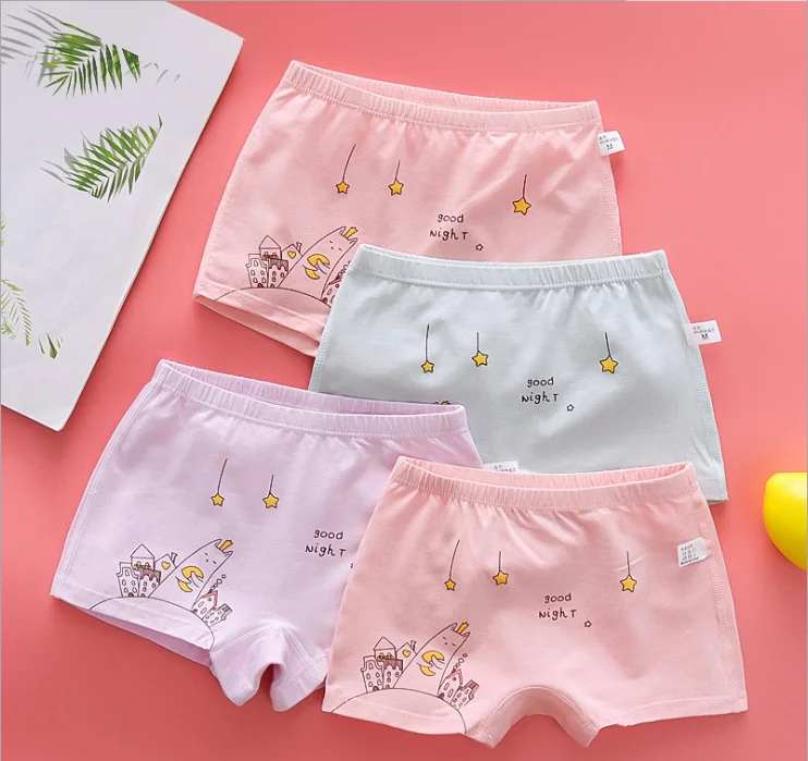 4 Pcs Pack Boys&Girls 2-12 Year Cute Cartoon Print Pure Cotton Boxer Shorts Underwear