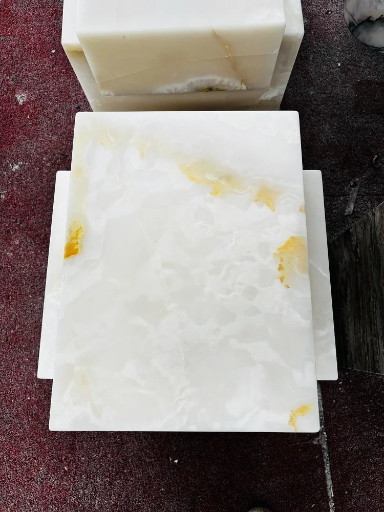 Onyx White  Side Table For Modern Decoration  Plinth Base Pillar  In White Onyx Marble