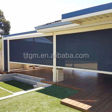 Waterproof fabric for Industrial product Against strong wind Install two side track Outdoor zipper track Motorized roller blind