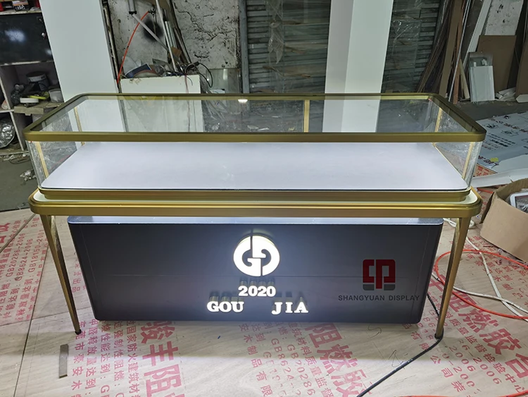 Stainless steel jewelry counter brand chain stores jade jewelry counter luxury glass clock display cabinet