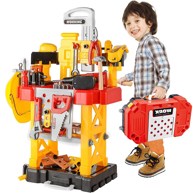 Tool toys 3 in 1 working table foldable storage bag children pretend play exquisite tool toys with multi accessories