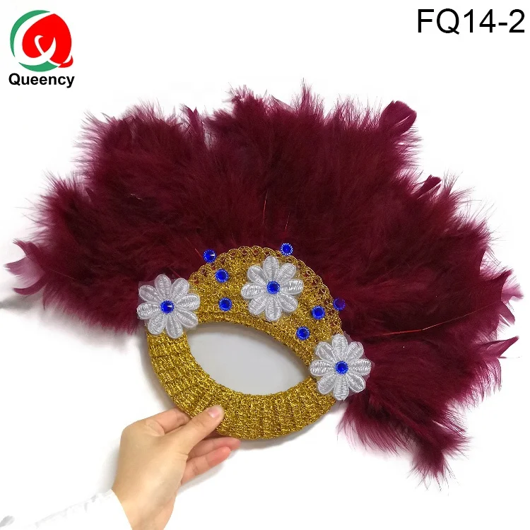 Queency African women party hand fan ostrich feathers for wedding  decorative hand fans