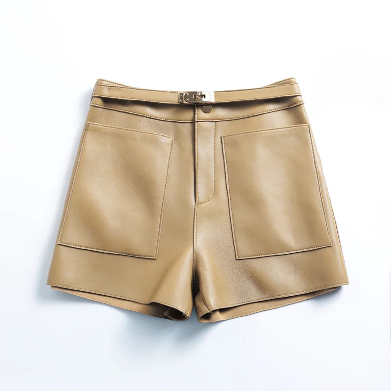 Wholesale High Quality Women Leather Shorts Genuine Leather High Waist Shorts