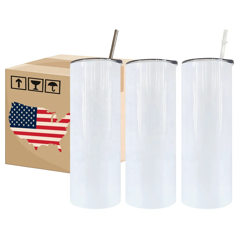 USA Warehouse 20oz White Blank Sublimation Absolutely Flat Edge Skinny Straight Right Angle Tumbler