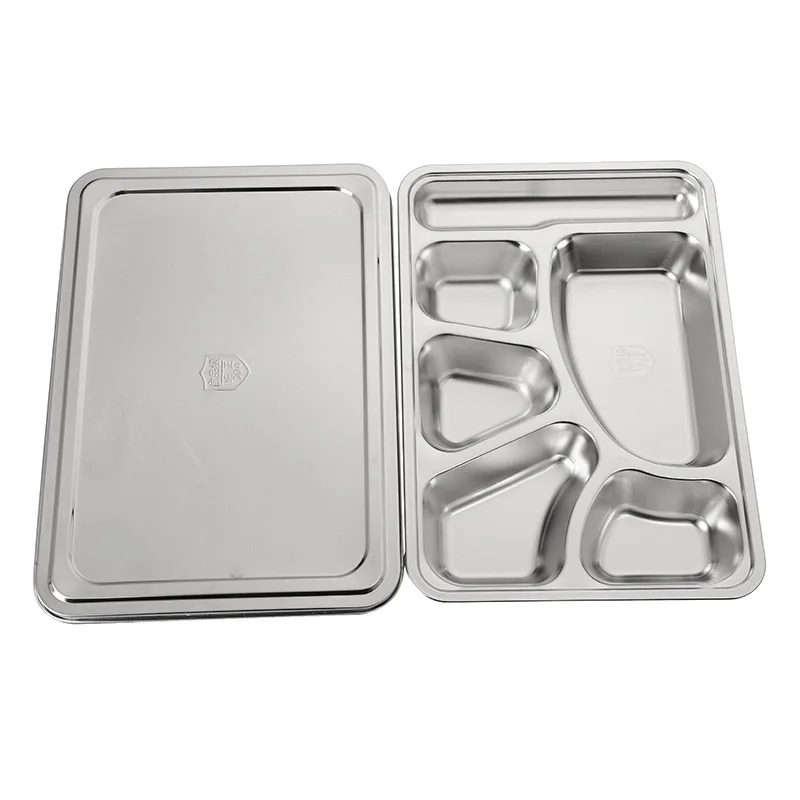 
FREE SAMPLE High Quality 5 compartments Fast Food Stainless Steel Lunch Box Rectangular Dinner Plate or Snack Serving Tray 