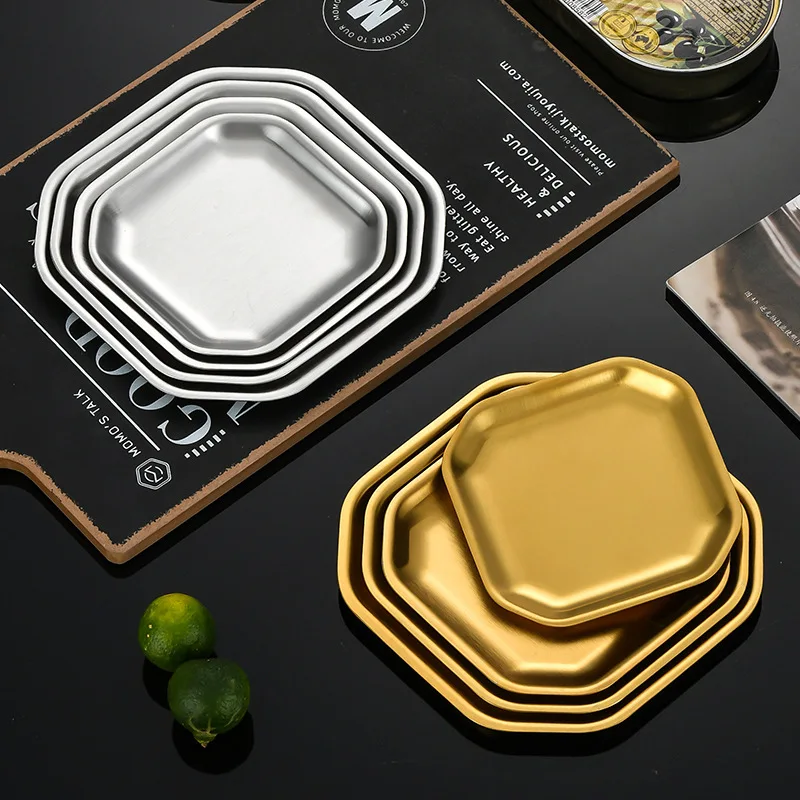 Korean Stainless Steel square Plate BBQ Dessert Fruit Cake Tray food grade Tableware dinner plate for restaurant