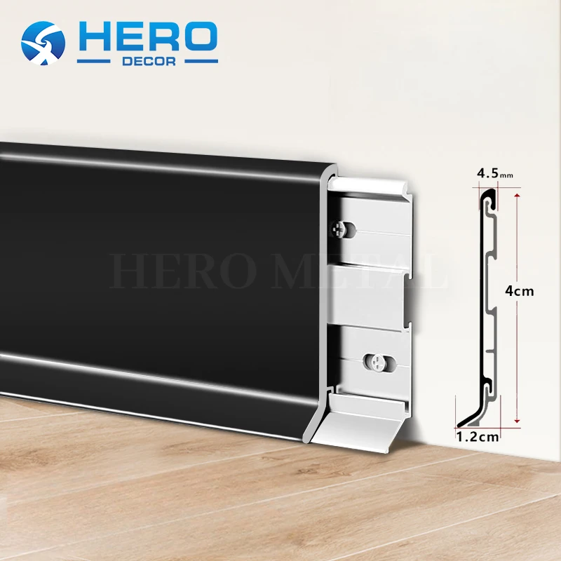 2cm/4cm/6cm /8cm/10cm Hero Metal Gold Black Silver Baseboard Laminate Aluminium Skirting Board for Wall Decoration