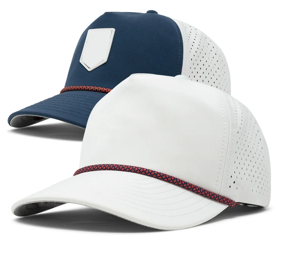 Blank custom 3d embroidery logo hat waterproof snap back A frame 5 panel laser hole drilled punching cap golf snapback hat