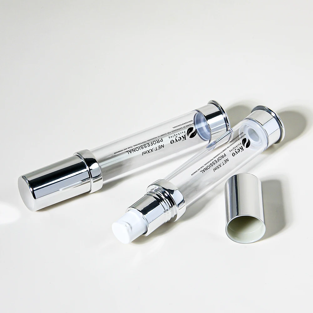 15ml Mini Sample Size Plastic Airless Pump Bottles Cosmetics Packaging Refillable Airless Serum Bottle Metallic Silver Color