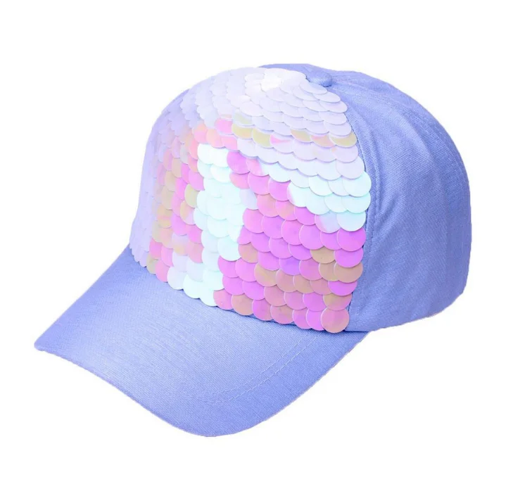 Summer New Special Design Fashion Shiny Girl Ponytail Personality Dancing Fish Scale Sequin Baseball Cap Hat
