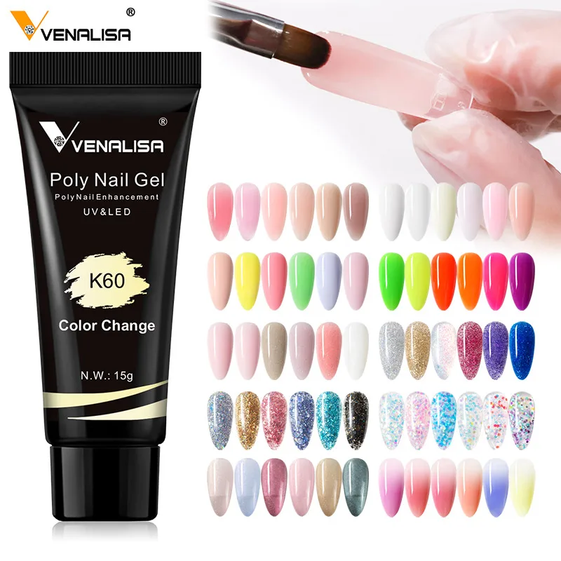 Venalisa 15g Acrylic Extension Nail Gel Glitter Camouflage Neon Color Temperature Color Change Poly Nail Gel Manicure Nail Art