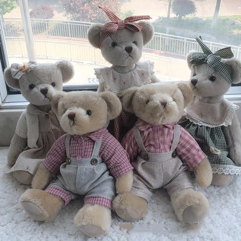 Plush toy movable five-joint teddy bear classic lovers bear a pair of cross-dressed rabbit elk doll female