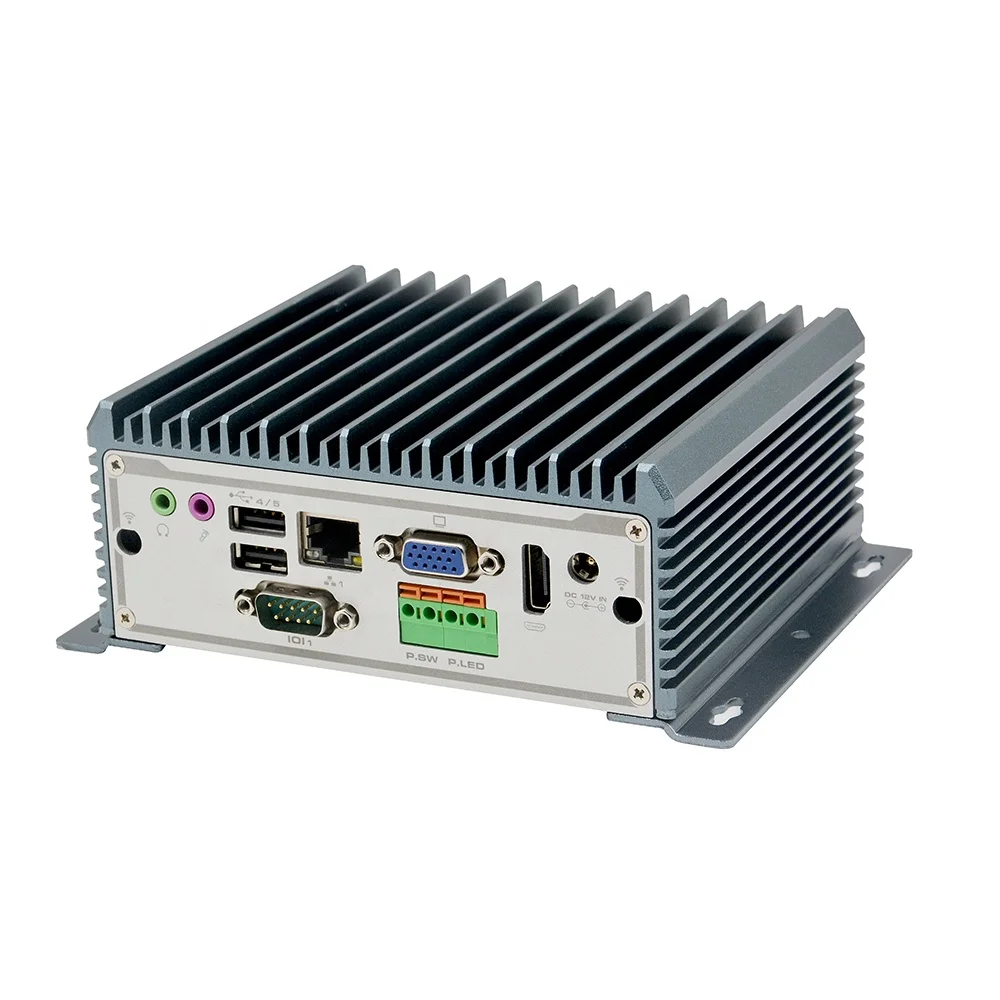 Silvery embedded fanless industrial computer pc with VGA+HD output and quad-core four-thread processor