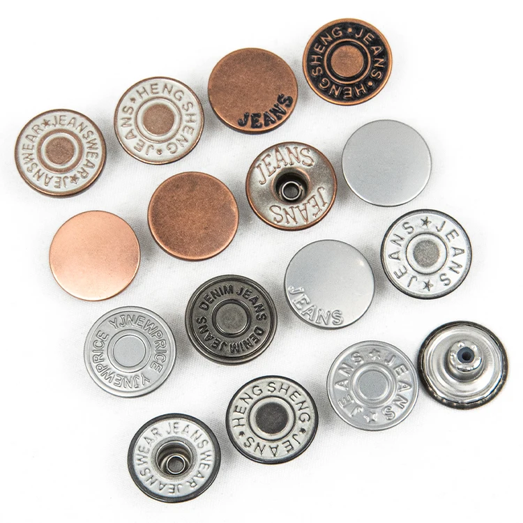 Custom engraved  brand stainless steel copper iron brass metal silver rivet and denim clothes jacket jean button for jeans denim