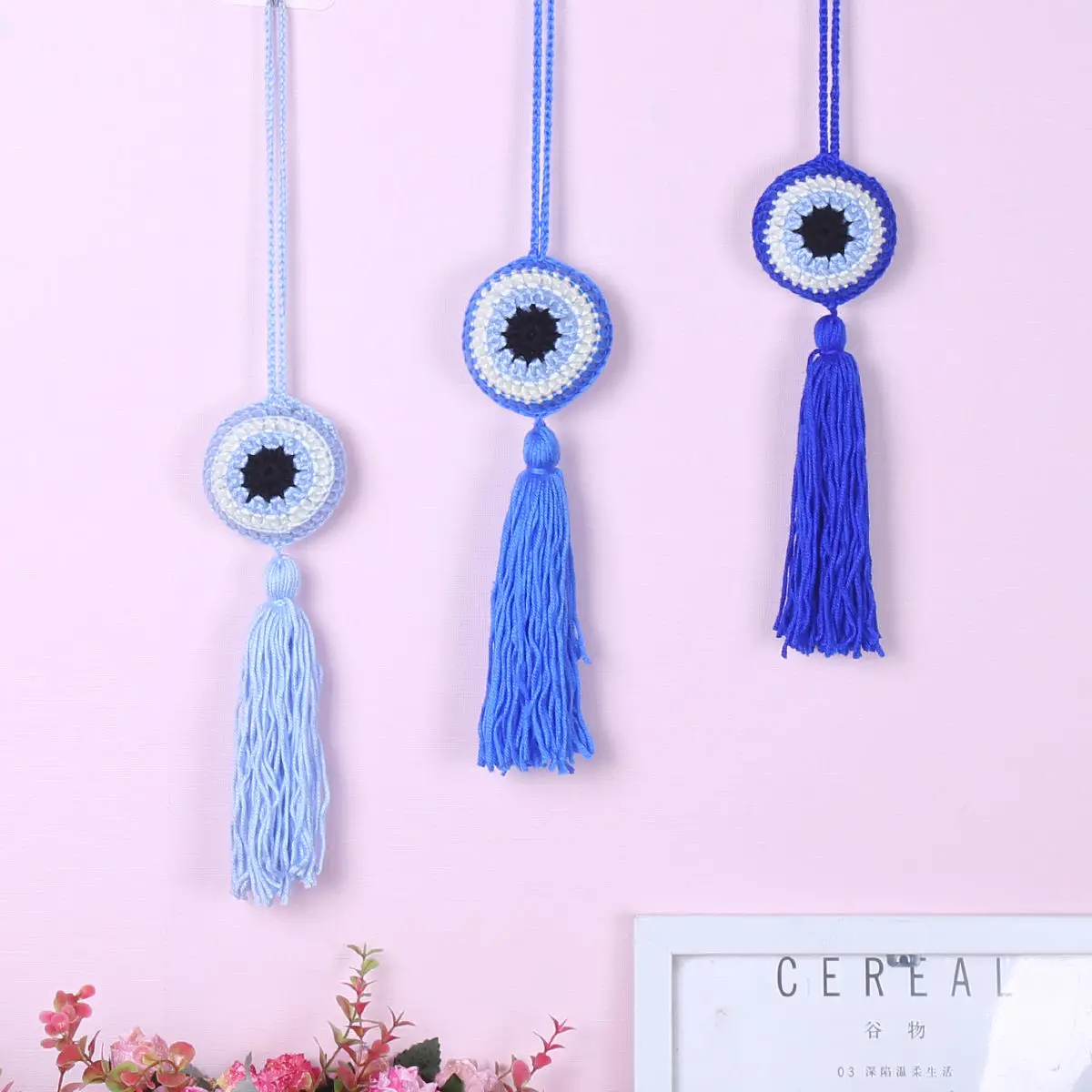 Hot Selling Car Pendant Macrame Wall Art  High Quality Eye Ball with Tassel  Handmade Wool Evil Eye Ornament Gift