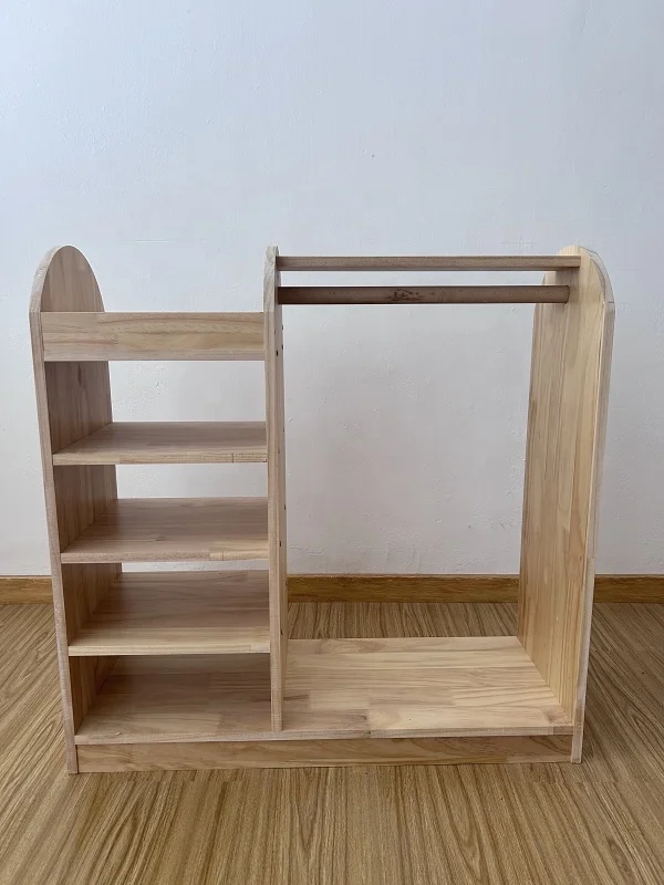 Montessori Kids Wardrobe Clothing And Costume Organizer Wooden Hat Cabinet Storage Clothing Rack Wood Children Clothes Rack