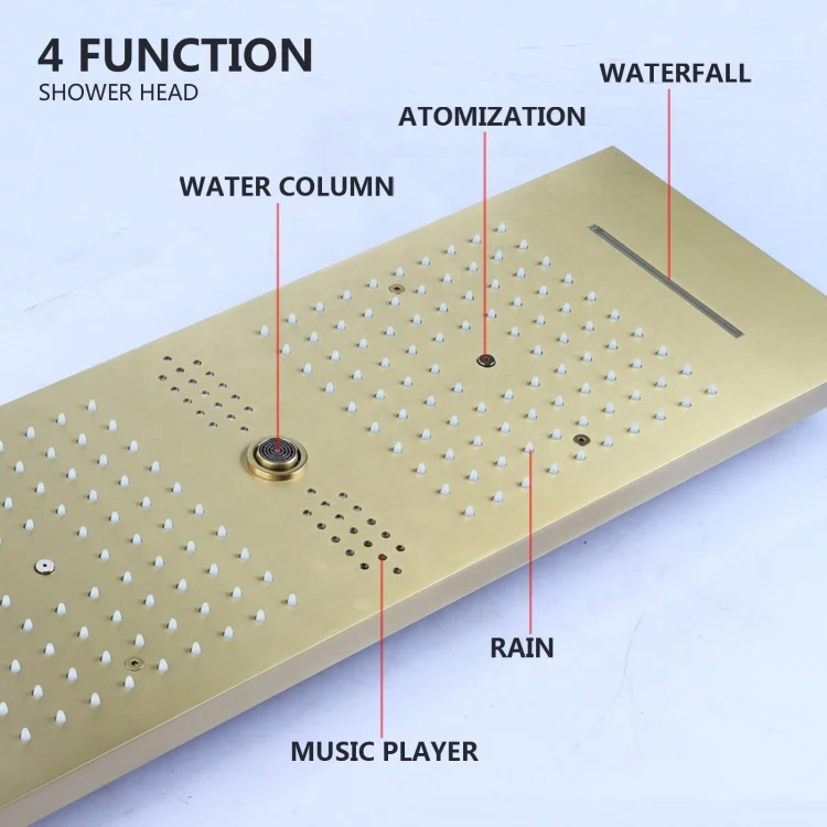 Bathroom 36*12inch LED Big Ceiling Shower Head Brushed Gold Shower System Thermostatic Shower Faucet Set With Music Speakers
