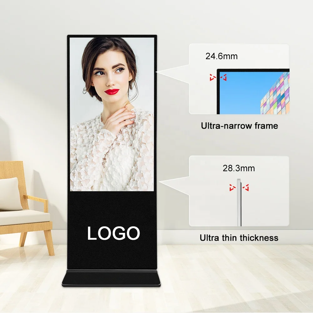 New Elegant Floor Standing Digital Signage and Display Wifi Lcd Screen Totem Kiosks 55 Inch Indoor Advertising Playing Equipment