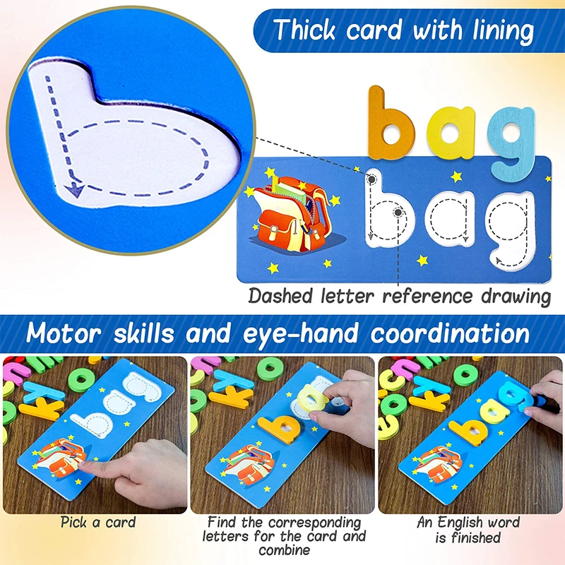 2022 Hot on Amazon Wooden spelling word game English learning flash card  English teaching aids for children to learn