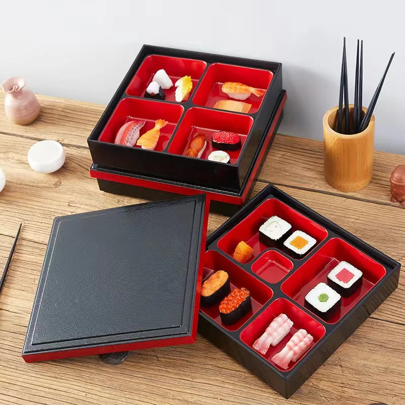 Factory Supply Bento Box 5 Compartment Japanese Food Container Bento Sushi Box Lunch Plastic Bento Box With Lid